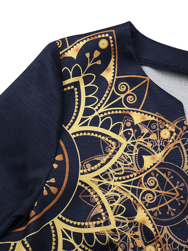 Raffiné® - Golden Midnight Atemberaubendes Kleid in marineblau mit goldenem Designmuster